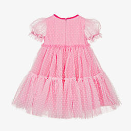 Monnalisa Chic-Girls Pink & White Polka Dot Tulle Dress | Childrensalon Outlet