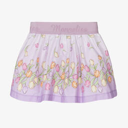 Monnalisa-Фиолетовая хлопковая юбка с цветами | Childrensalon Outlet