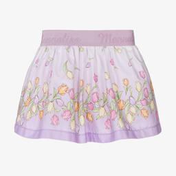 Monnalisa-Фиолетовая хлопковая юбка с цветами | Childrensalon Outlet