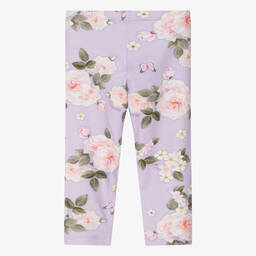 Monnalisa-Girls Purple Floral Cotton Jersey Leggings | Childrensalon Outlet