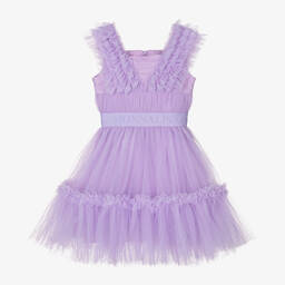 Monnalisa-Girls Purple Tulle Ruffle Dress | Childrensalon Outlet