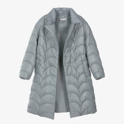 Monnalisa-Girls Quilted Grey Long Jacket | Childrensalon Outlet