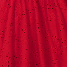 Monnalisa-Girls Red Cotton Broderie Anglaise Dress | Childrensalon Outlet