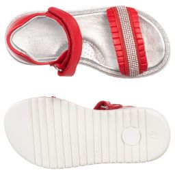 موناليزا-صندل جلد لون أحمر وفضّي للبنات | Childrensalon Outlet
