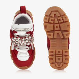 موناليزا-ترينرز جلد لون أحمر وأبيض للبنات | Childrensalon Outlet