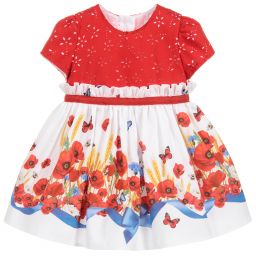 Monnalisa Bebé-Girls Red Poppy Cotton Dress | Childrensalon Outlet