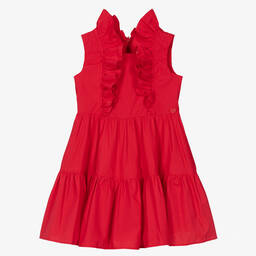 Monnalisa-Girls Red Sleeveless Ruffle Cotton Dress | Childrensalon Outlet