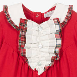 Monnalisa-Girls Red Tartan Trim Babygrow | Childrensalon Outlet