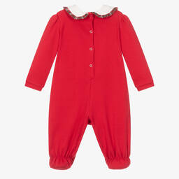 Monnalisa-Girls Red Tartan Trim Babygrow | Childrensalon Outlet