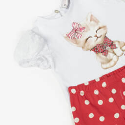 Monnalisa-Комплект леггинсов с котятами красно-белый для девочек | Childrensalon Outlet