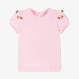 Monnalisa-Girls Rosy Pink Puff Sleeve Tee | Childrensalon Outlet