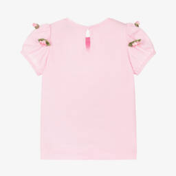 Monnalisa-Girls Rosy Pink Puff Sleeve Tee | Childrensalon Outlet