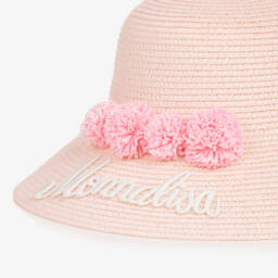 Monnalisa-Girls Rosy Straw Hat with Pom Accents | Childrensalon Outlet