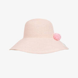 Monnalisa-Girls Rosy Straw Hat with Pom Accents | Childrensalon Outlet