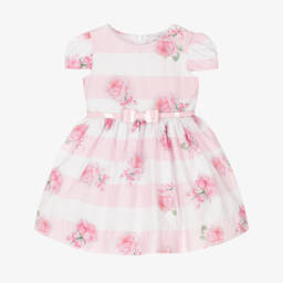 Monnalisa-Girls Rosy Stripe Cotton Frock | Childrensalon Outlet