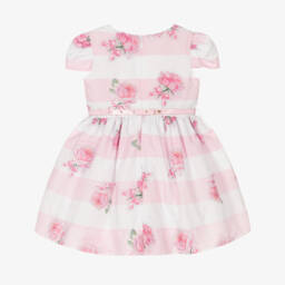 Monnalisa-Girls Rosy Stripe Cotton Frock | Childrensalon Outlet