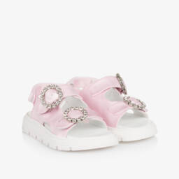 Monnalisa-Girls Satin Buckle Pink Shoes | Childrensalon Outlet
