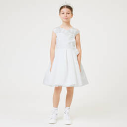 Monnalisa Шик-Платье кремовое атласное элегантное для девочек | Childrensalon Outlet