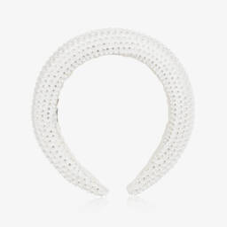 Monnalisa-Girls Satin Sparkle White Hairband | Childrensalon Outlet