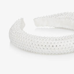 Monnalisa-Girls Satin Sparkle White Hairband | Childrensalon Outlet