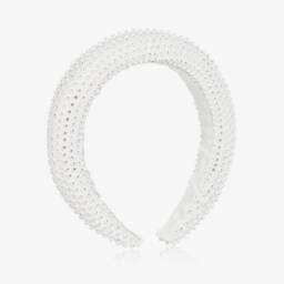 Monnalisa-Girls Satin Sparkle White Hairband | Childrensalon Outlet