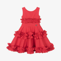 Monnalisa-Girls Scarlet Cotton Ruffle Dress | Childrensalon Outlet