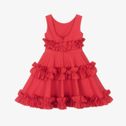 Monnalisa-Girls Scarlet Cotton Ruffle Dress | Childrensalon Outlet