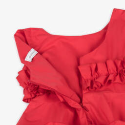 Monnalisa-Girls Scarlet Cotton Ruffle Dress | Childrensalon Outlet