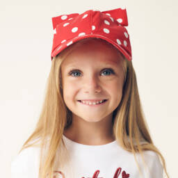 موناليزا-قبعة قطنية حمراء منقطة للبنات | Childrensalon Outlet