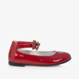 Monnalisa-Girls Scarlet Leather Bow Ballerinas | Childrensalon Outlet