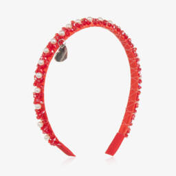 Monnalisa-طوق شعر للبنات باللون القرمزي اللامع مع أحجار كريمة | Childrensalon Outlet