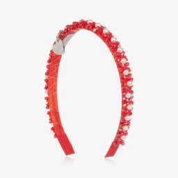 Monnalisa-طوق شعر للبنات باللون القرمزي اللامع مع أحجار كريمة | Childrensalon Outlet