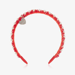 Monnalisa-طوق شعر للبنات باللون القرمزي اللامع مع أحجار كريمة | Childrensalon Outlet