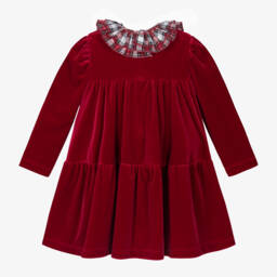 Monnalisa-Girls Scarlet Velour Ruffle Dress | Childrensalon Outlet