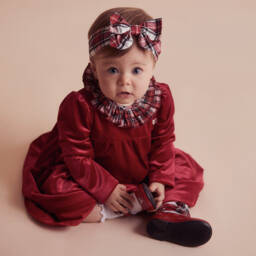 Monnalisa-Girls Scarlet Velour Ruffle Dress | Childrensalon Outlet