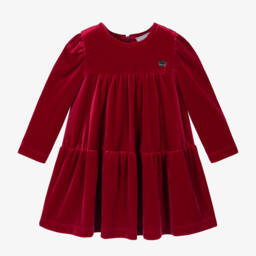 Monnalisa-Girls Scarlet Velour Ruffle Dress | Childrensalon Outlet