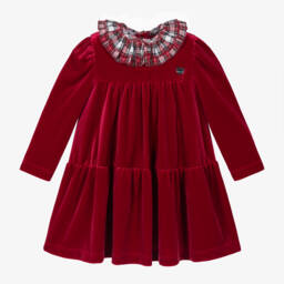 Monnalisa-Girls Scarlet Velour Ruffle Dress | Childrensalon Outlet