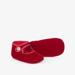 Monnalisa-Girls Scarlet Velvet Infant Shoes | Childrensalon Outlet