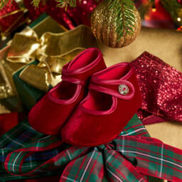 Monnalisa-Girls Scarlet Velvet Infant Shoes | Childrensalon Outlet