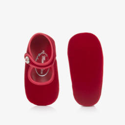 Monnalisa-Girls Scarlet Velvet Infant Shoes | Childrensalon Outlet