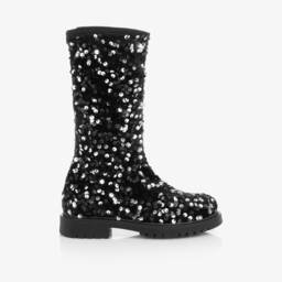 Monnalisa-Girls Sequined Black and Silver Boots | Childrensalon Outlet
