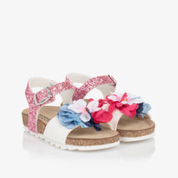 Monnalisa-Girls Shimmering Blossom Pink Sandals | Childrensalon Outlet