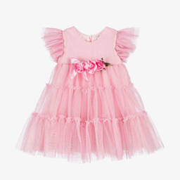Monnalisa-Сияющее розовое тюлевое платье для девочек | Childrensalon Outlet