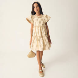 Monnalisa-Girls Shimmery Gold Dot Frock | Childrensalon Outlet