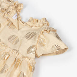 Monnalisa-Girls Shimmery Gold Dot Frock | Childrensalon Outlet