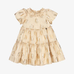 Monnalisa-Girls Shimmery Gold Dot Frock | Childrensalon Outlet