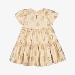 Monnalisa-Girls Shimmery Gold Dot Frock | Childrensalon Outlet