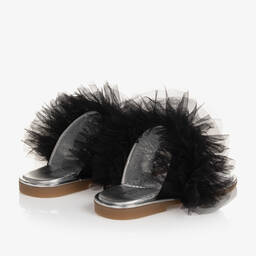 Monnalisa-Girls Silver & Black Ruffle Flip Flops | Childrensalon Outlet