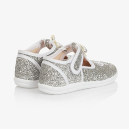 Monnalisa-Серебристые туфли с блестками и бантиками для девочек | Childrensalon Outlet