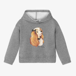 Monnalisa-هودي بطبعة ديزني براقة مزيج قطن لون رمادي للبنات | Childrensalon Outlet